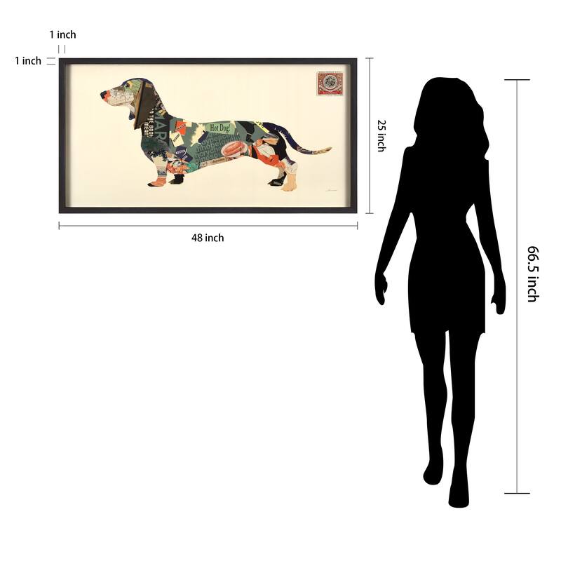 "Dachshund" Alex Zeng's dimensional collage, under glass & a black shadow box frame