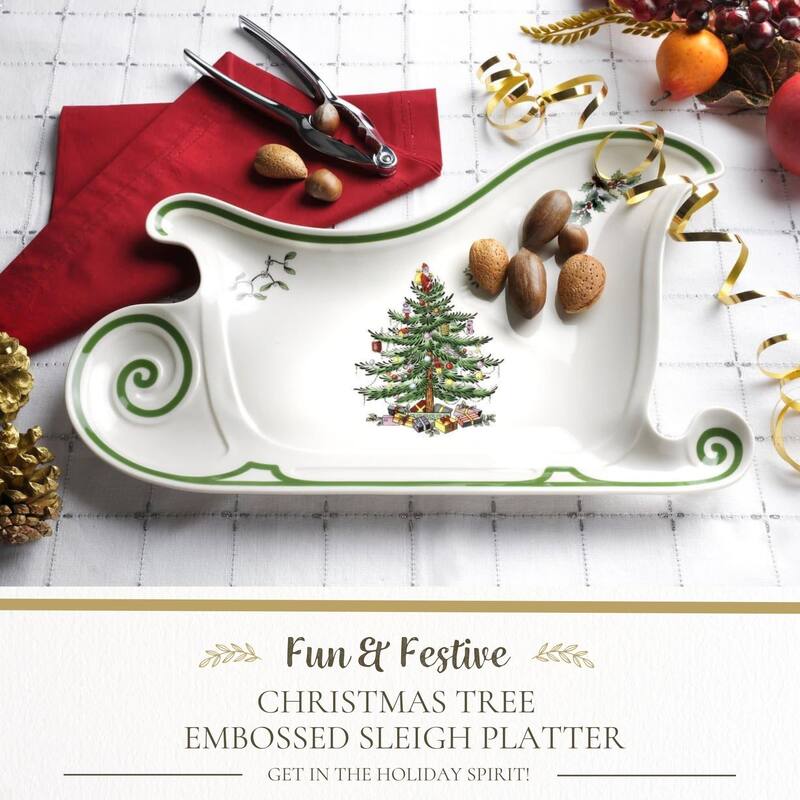 Spode Christmas Tree Embossed Sleigh Platter - 13.5" L x 8.75" W
