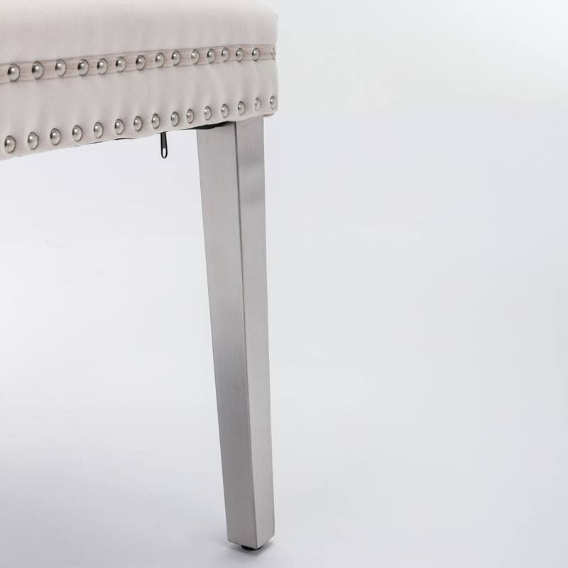 Set of 2 Velvet Dining Chairs with Nailhead Trim and Chrome-Plated Stainless Steel Legs