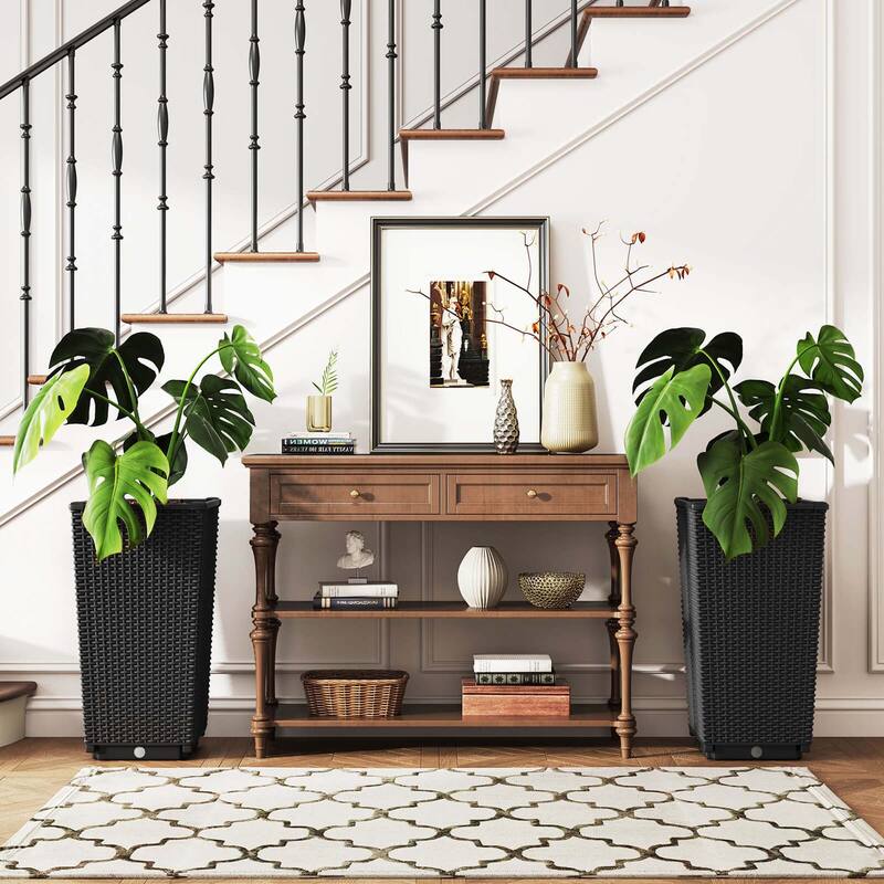 Costway 23" Tall Planters Set of 2 Rattan Wicker Plant Pot - See Details