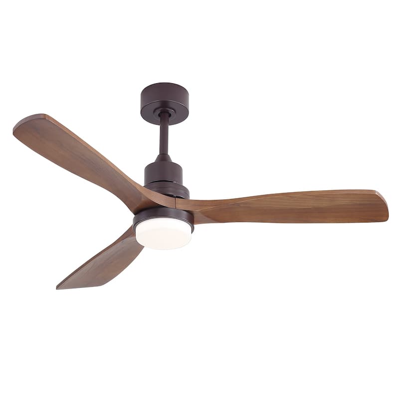 Sofucor 52 Inch Ceiling Fan with Light and Remote,Smart Optional,Quiet DC Motor for Bedroom Living Room Farmhouse Patio Porch - Remote Control - Brown with Brown Solid wood Blades