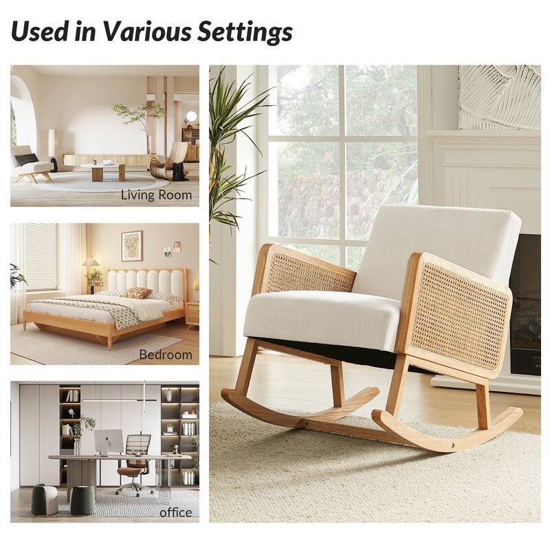 Venezia Upholstery Comfy Rocking Chair with Rattan Arms Set of 2