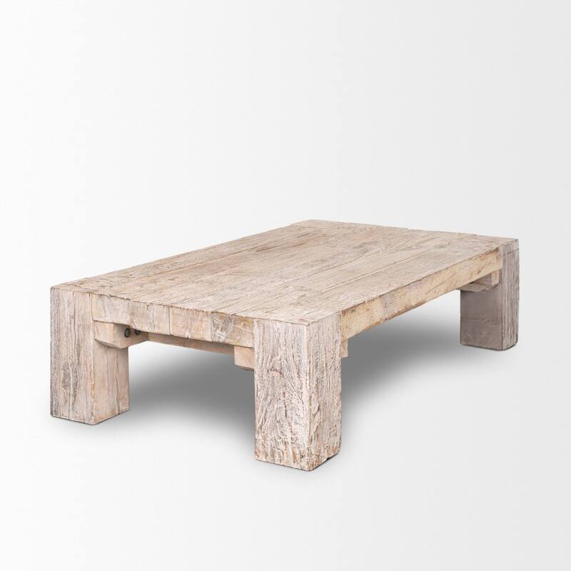 HomeRoots 55" Natural and Off White Reclaimed Wood Distressed Coffee Table - 55' X '14' X '32