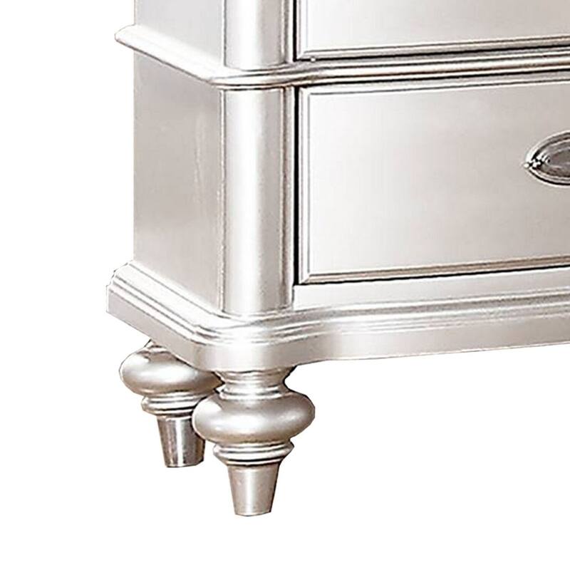 Silver 2 Drawer 28 in. W Nightstand with Turned Legs