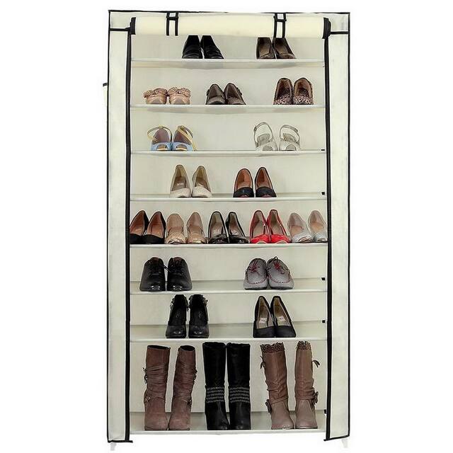 10 Tiers Storage Closet Organizer Shoe Rack w/Cover 4 Colors - Beige