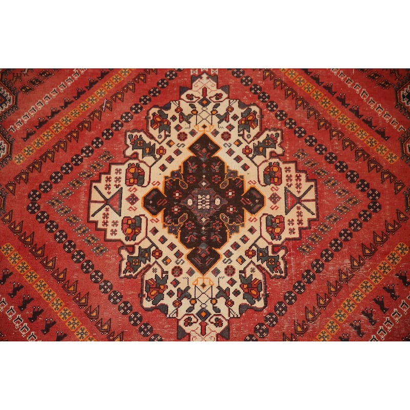 Vegetable Dye Tribal Shiraz Persian Rug Handmade Vintage Wool Carpet - 6'11"x 9'11"