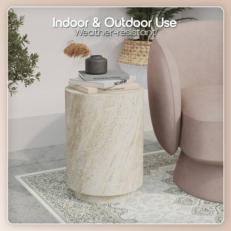 Ramble 14" Wide Round Side Table in Fiberstone Tapered Base Design End Table for Indoor and Outdoor