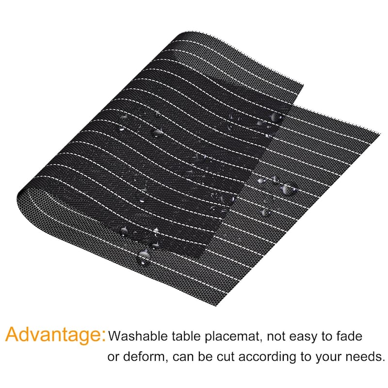Place Mats, 450x300mm Table Mats Set of 4 PVC Washable Woven Placemat - Black