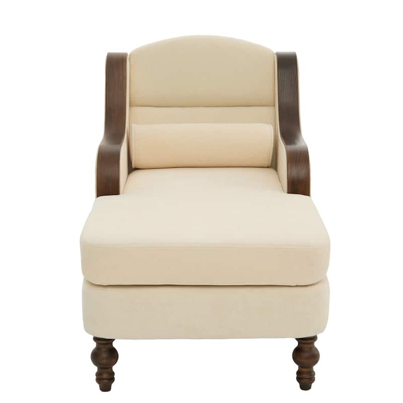 Ergonomic Chaise Lounge Indoor Chenille Single Lazy Sleeper Sofa Bed with Side Pockets, Solid Wood Armrests and Foots