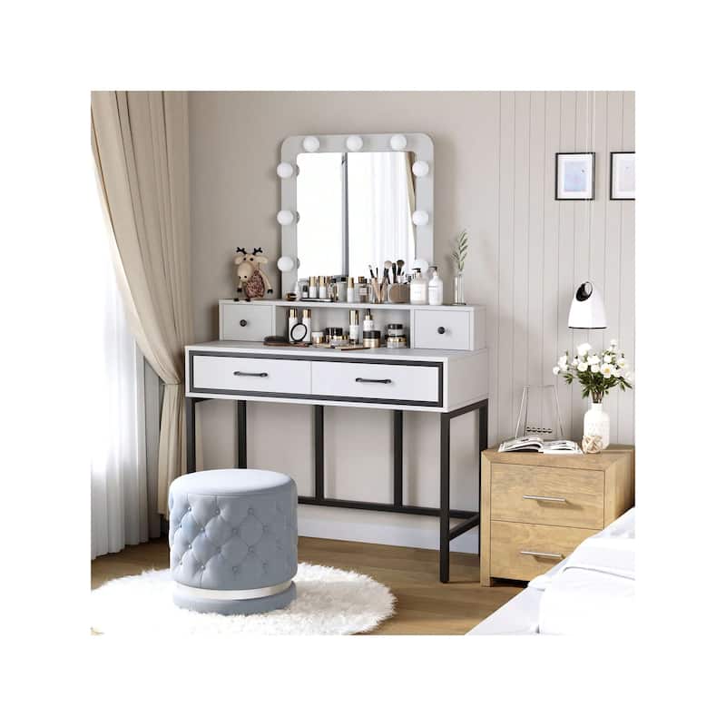 Sunvivi Makeup Vanity With 3 Color Dimmable Lighted Hollywood Mirror - White