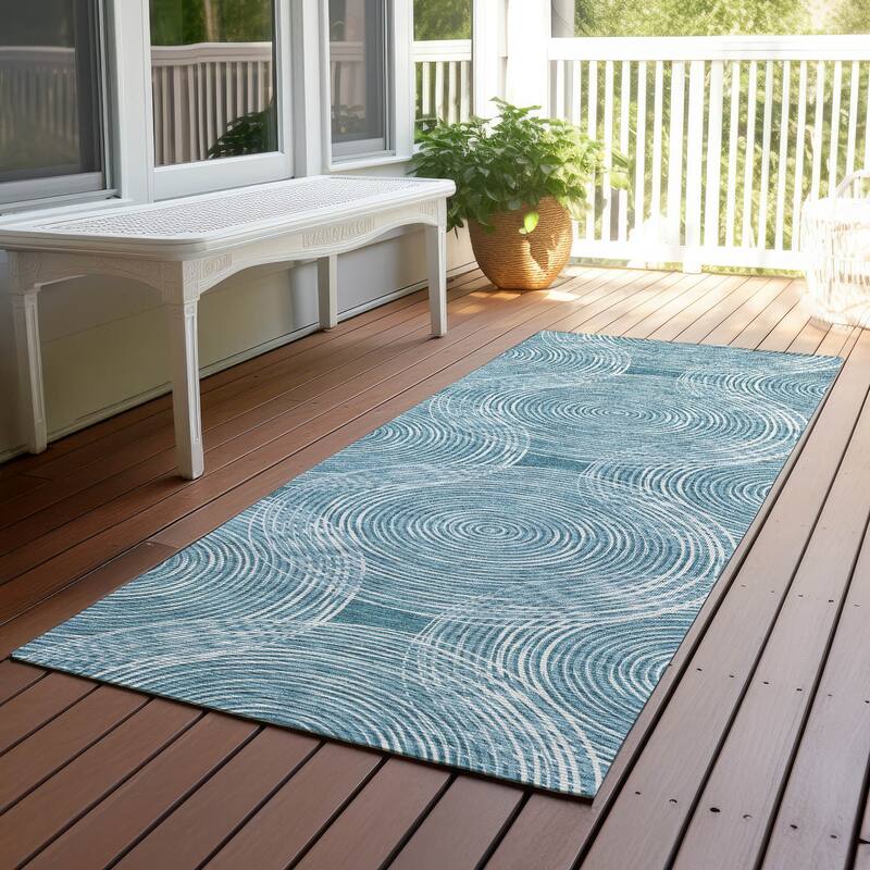 Machine Washable Indoor/ Outdoor Modern Pune Chantille Rug - Teal - 2'3" x 7'6"