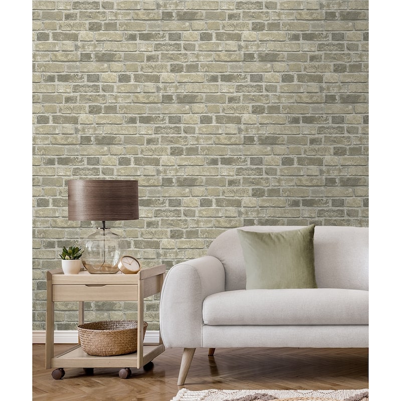 NextWall Distressed Neutral Brick Peel and Stick Removable Wallpaper - 20.5 in. W x 18 ft. L