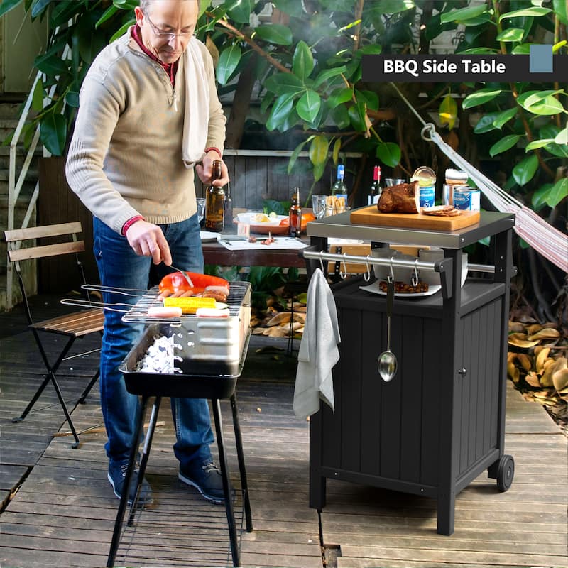 Barbecue/Grill Side Table Trolley, Outdoor Prep Dining Table Serving Cart with 304 Stainless Steel Top-HDPE - N/A
