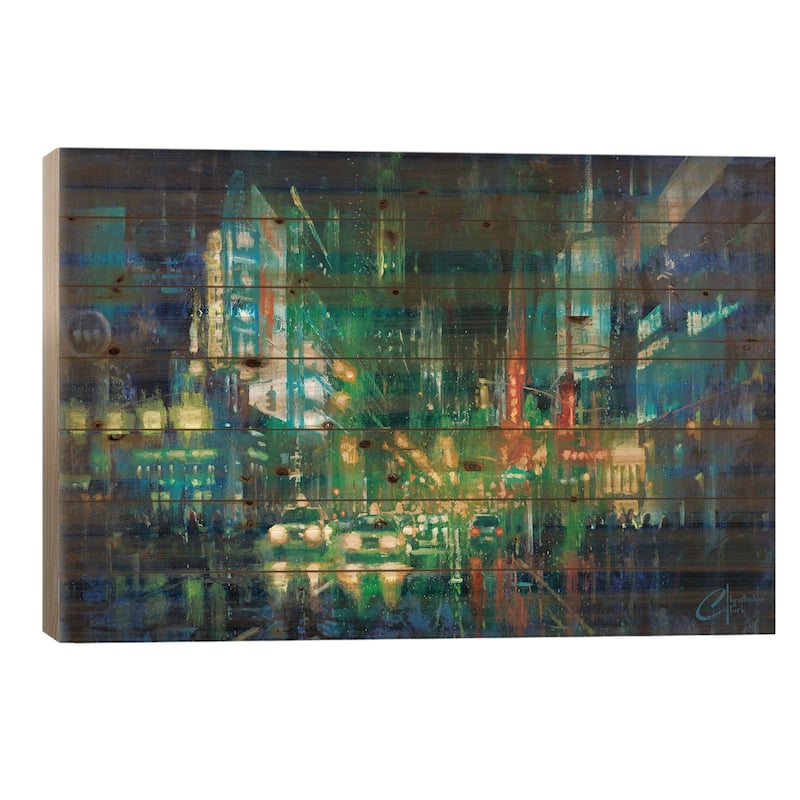 New York City, Times Square Print On Wood by Christopher Clark - Multi-Color - 18x26x1.5