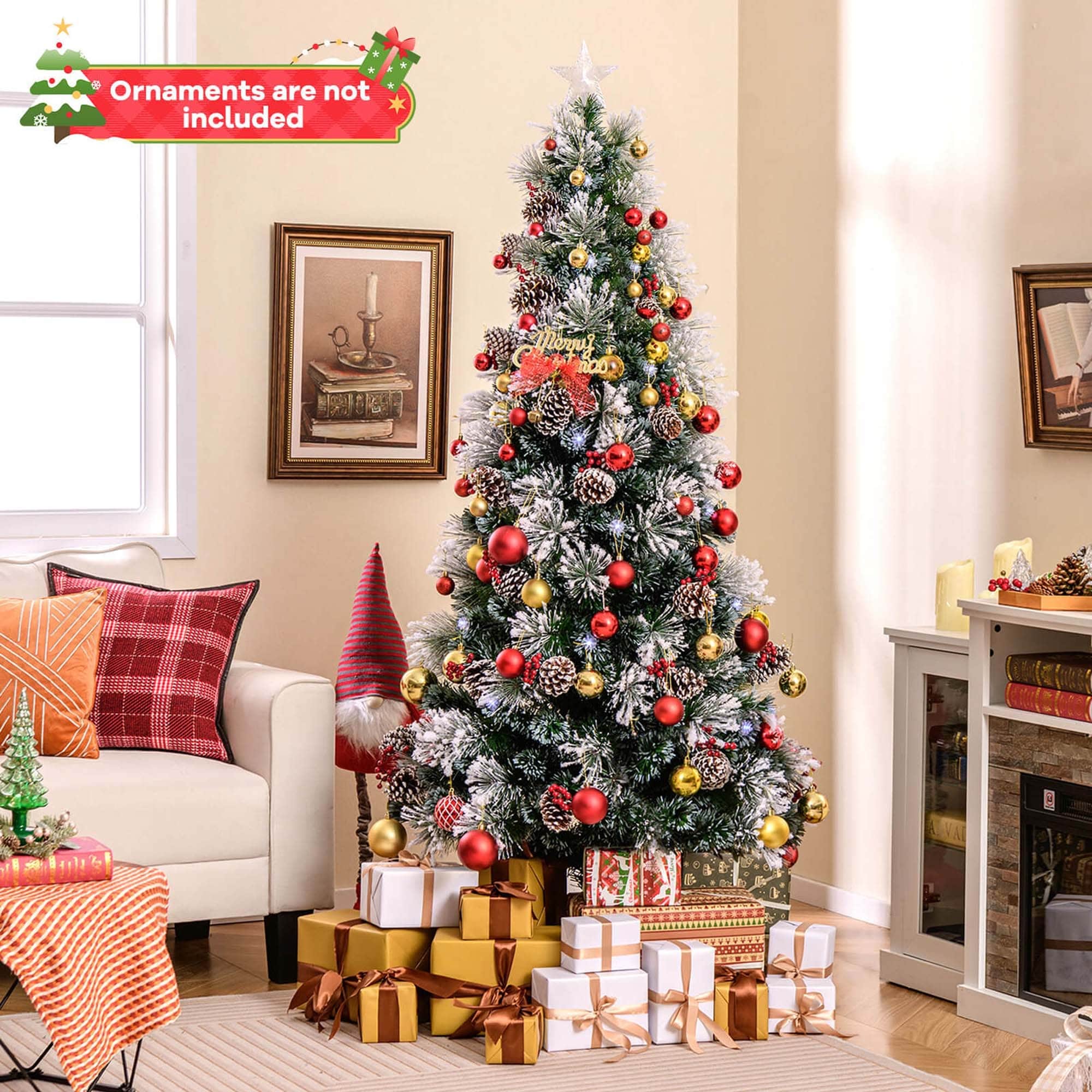 5 6 7 FT Pre lit Fiber Optic Christmas Tree Artificial Snowy Xmas Tree