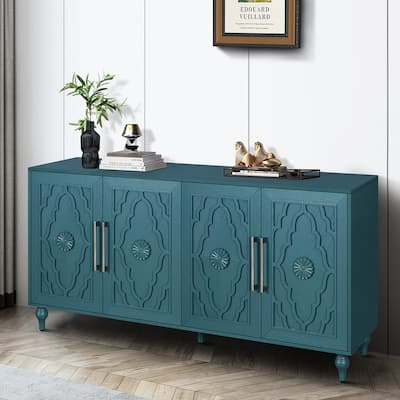 63'' Cabinet with Metal Handle, Carved Flower Doors, Mordern Sideboard Console with Adjustable Shelves for Living Room, Kitchen