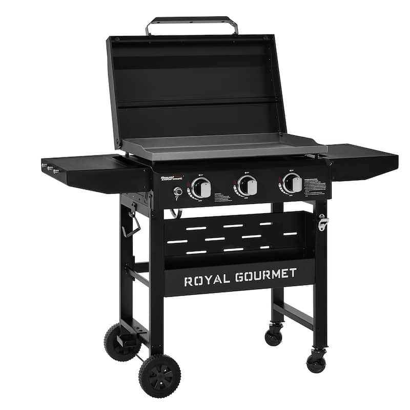 Royal Gourmet, Gas Griddle with Hood and Collapsible Side Shelves