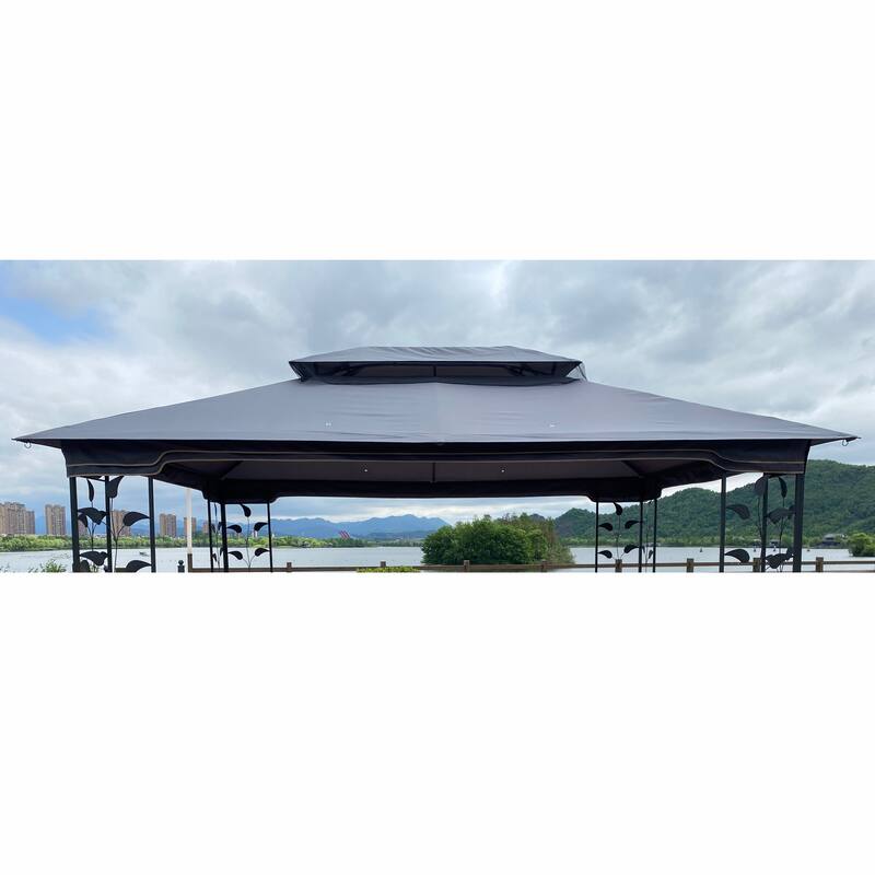 13x10 Ft Patio Double Roof Gazebo Replacement Canopy, Gray