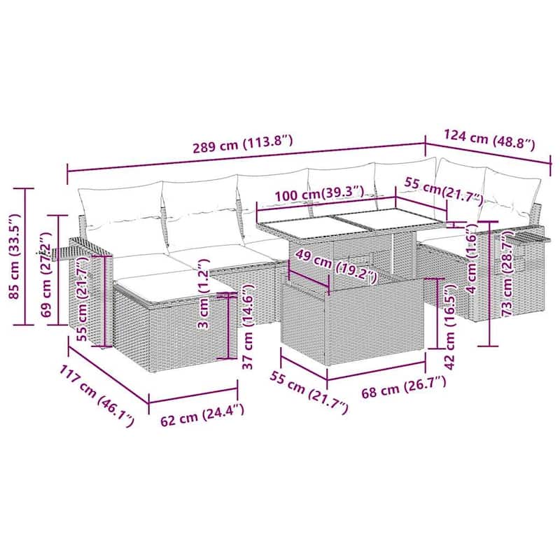 vidaXL 8 Piece Patio Sofa Set with Cushions Black/Brown/Gray Poly Rattan