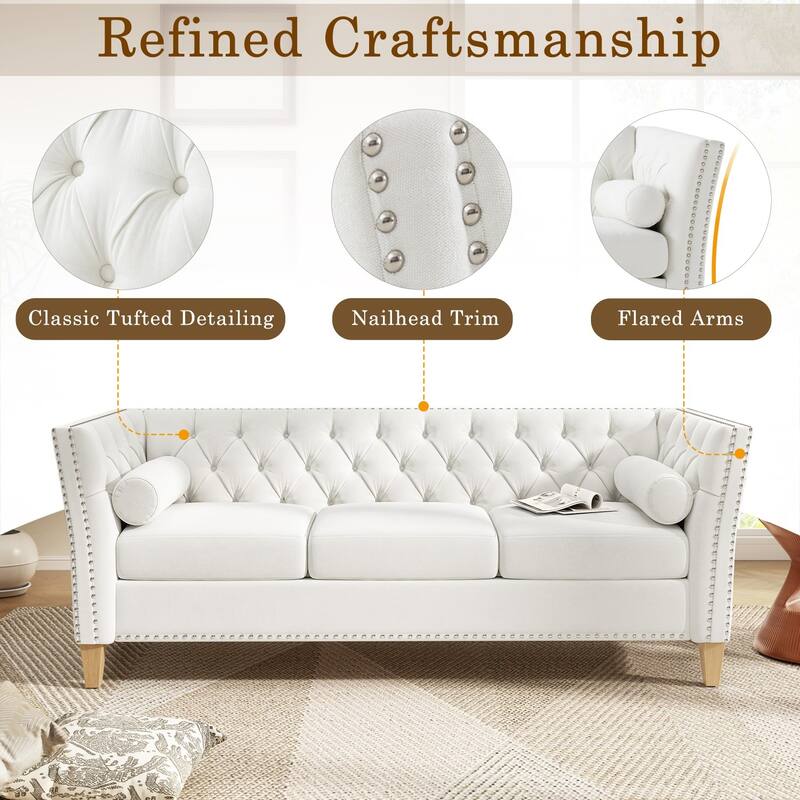 79.5" 3-Seater Sofa with Flared Arms and Nailhead Trim