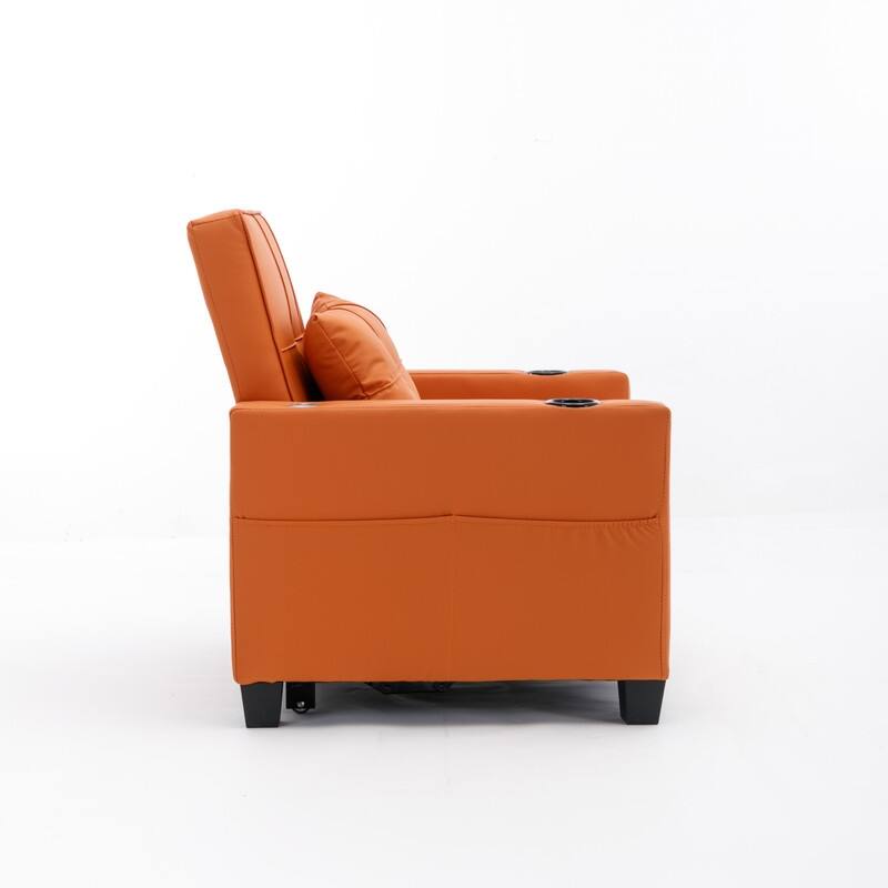 3-in-1 Convertible Sofa Chair,Pull Out Sleeper Chair with USB Ports and Cup Holders（Leather）