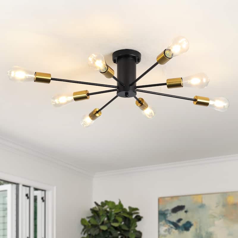 8-Light Modern Semi Flush Mount Lights for Kitchen Study Living Room - Black+Gold