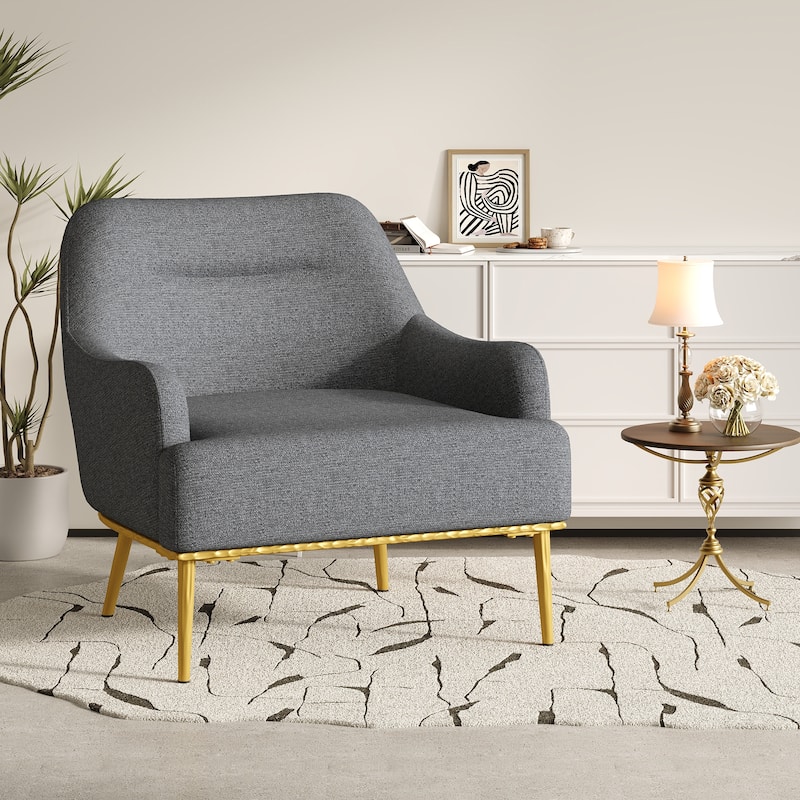 Modern Accent Chair Upholstered Armchair Single Sofa Chair with Curved Backrest and Gold Metal Legs for Living Room