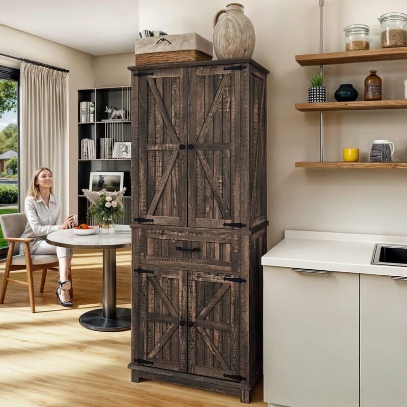 Moasis 64" Farmhouse Tall Kitchen Pantry Storage Cabinet with 2 Drawers & Doors