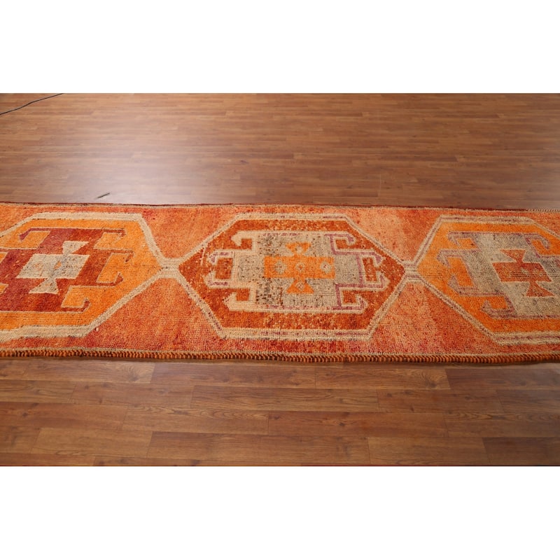 Orange Tribal Oushak Oriental Vintage Runner Rug Handmade Wool Carpet - 3'2"x 10'3"