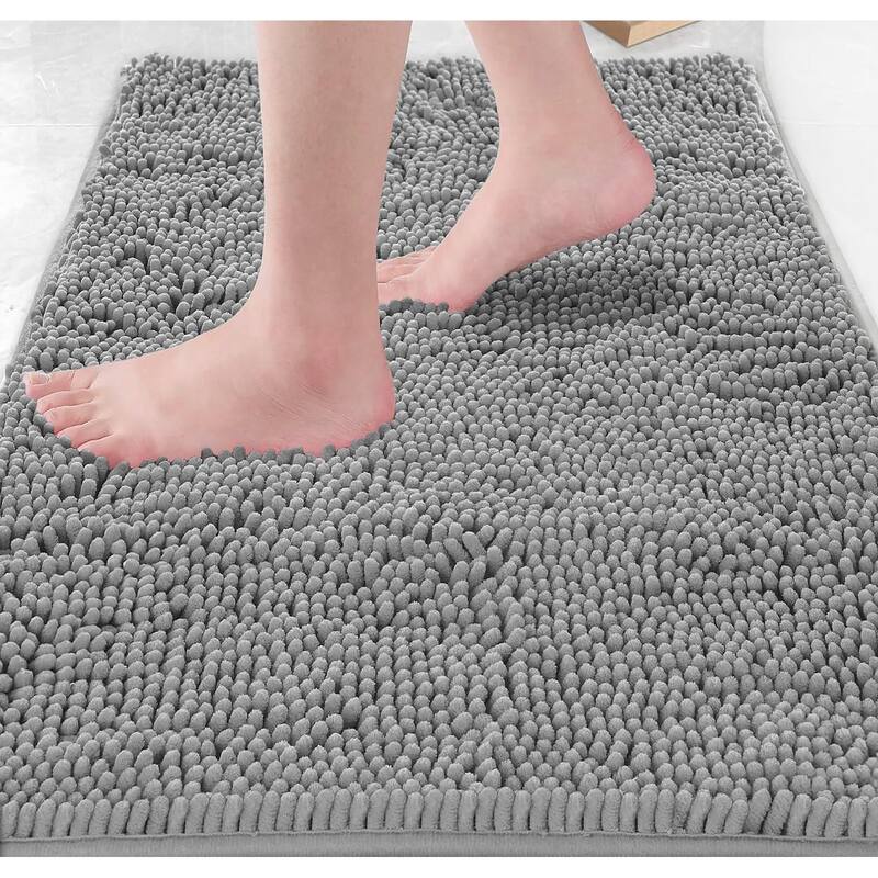 Large 2 Piece Set Dark Grey Soft Cozy Plush Chenille Bath Mat Bathroom Rug