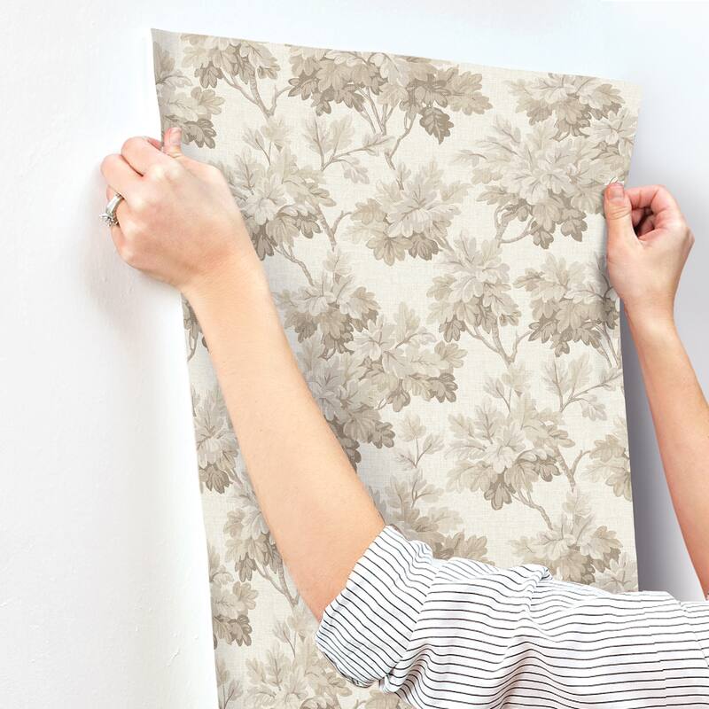 Oakcliff Taupe Leaf Trail Wallpaper