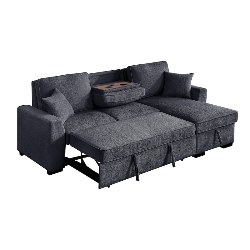 Chenille Reversible Sectional Sofa Convertible Pull Out Couch Bed