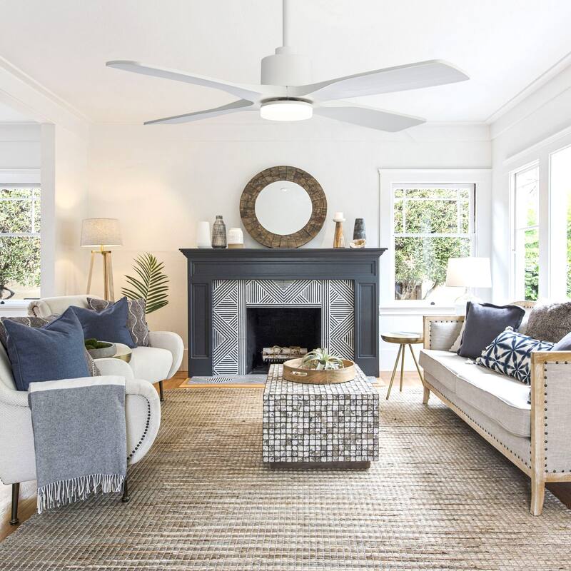 MLiAN 54 inch Solid Wood Indoor Ceiling Fan with Light Kit and Remote - 54 inch - White