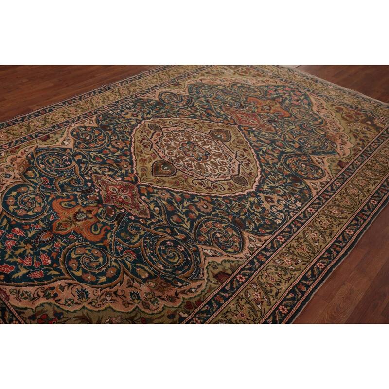 Vegetable Dye Anatolian Turkish Vintage Rug Handmade Blue Wool Carpet - 6'7" X 8'9"
