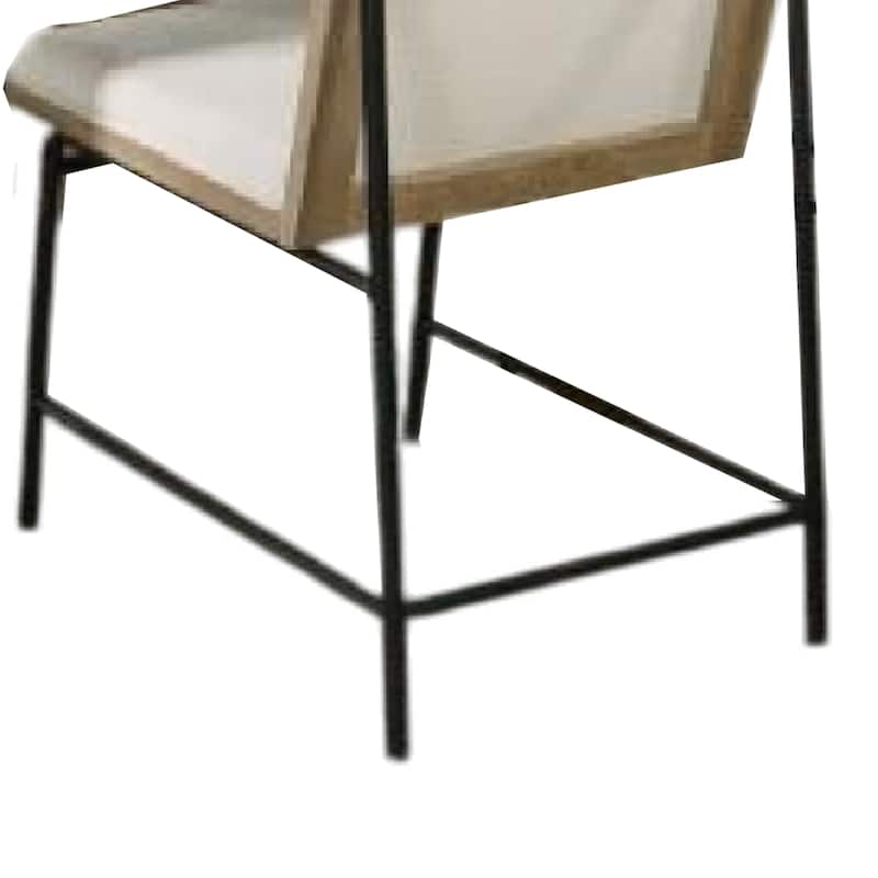 Edey Side Dining Chair Set of 2, Metal Legs, Oak Brown Rubberwood, Beige Polyester