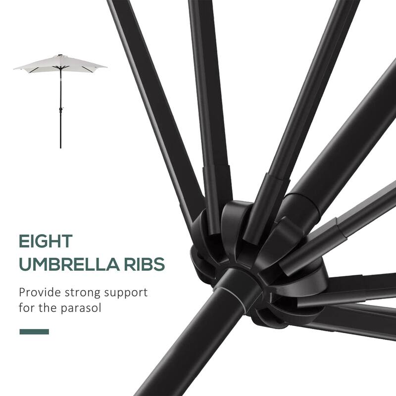 Outsunny 9'x7' Solar Umbrella,LED Lighted Patio Umbrella for Table or Base with Tilt & Crank Outdoor Umbrella for Garden