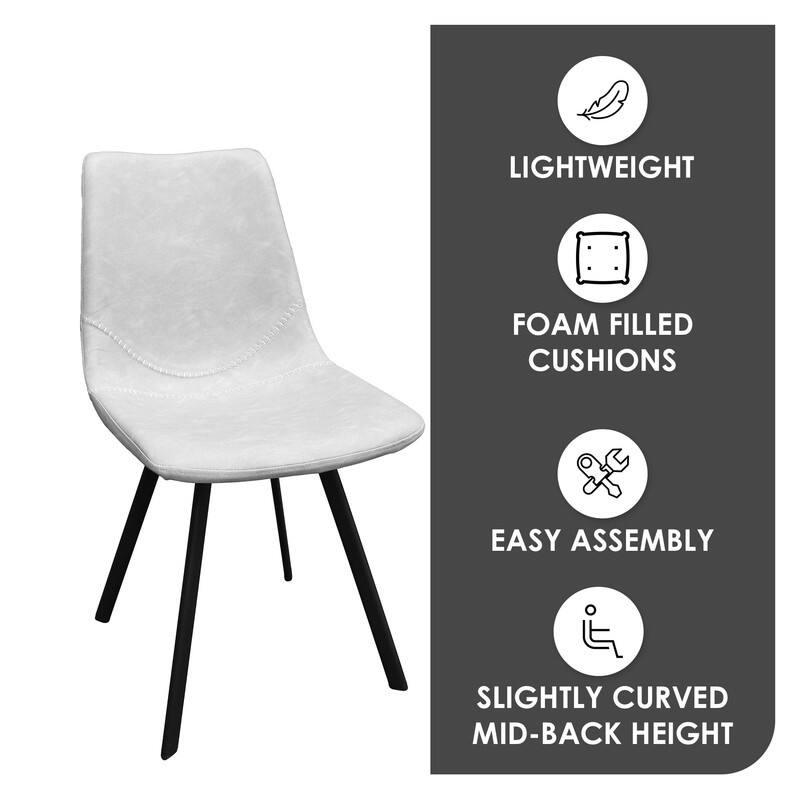 Markley Dining Chair with Leather Seat in Black Steel Legs, Scratch-Resistant, Ergonomic & Comfortable Modern Kitchen Chair