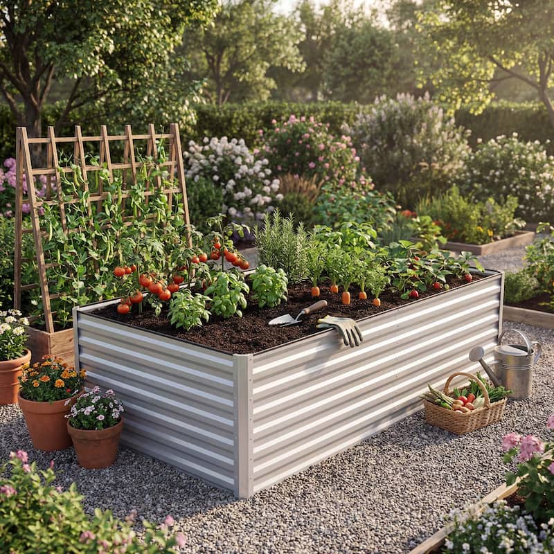 Silver Raised Garden Bed Kit for Vegetables, Flowers, Herbs-Set of 2