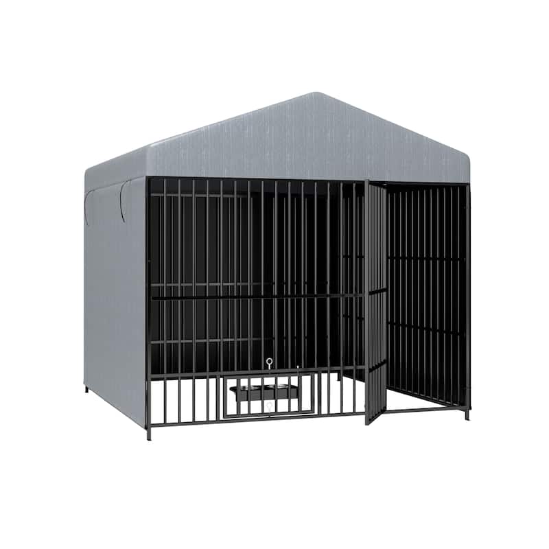 GDF Studio - Rockwell Outdoor Dog Kennel with Roof Cover & Feeding System