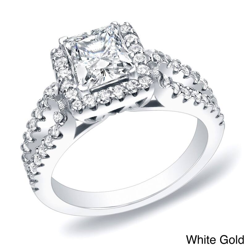Auriya 14k Gold 1 3/4ctw Princess-cut Halo Diamond Engagement Ring - White - 9.5