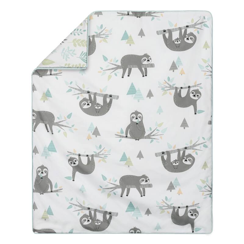 Sweet Jojo Designs Blue Grey Jungle Sloth Leaf Unisex 4pc Nursery Crib Bedding Set - Turquoise Gray Green Tropical Rainforest
