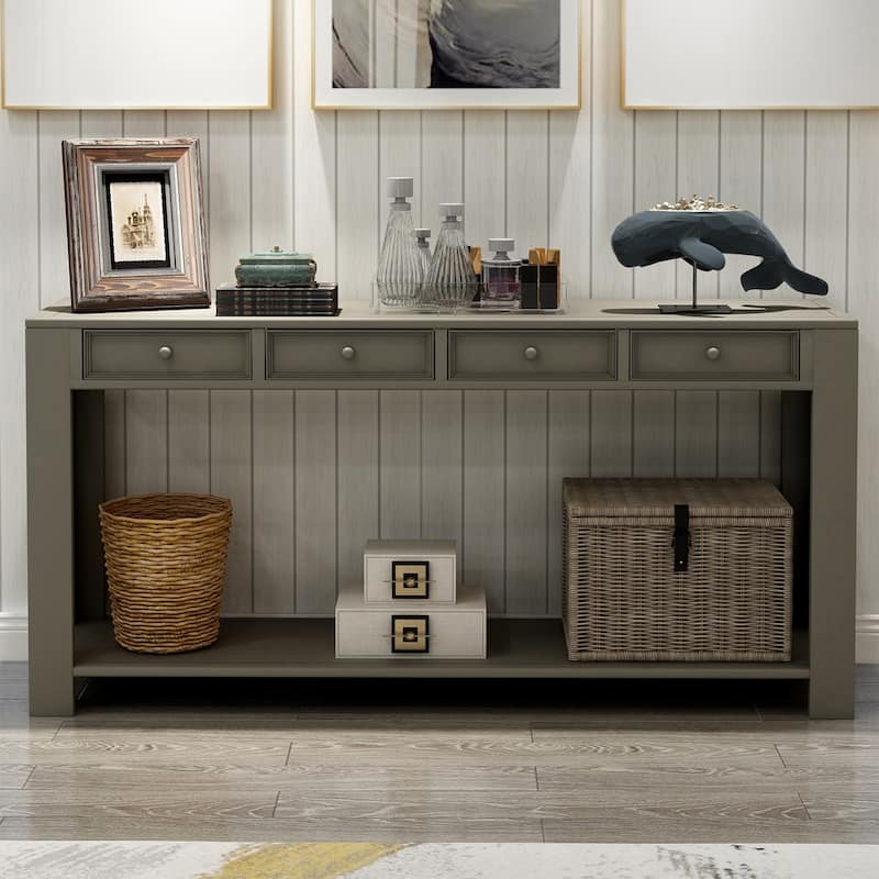 Farmhouse Wooden 4-drawer Console Table Entryway Table