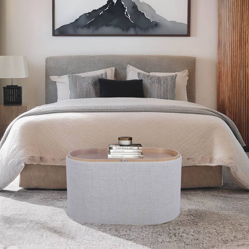 Modern Designs Ottoman with Reversible Tray Table Lid and Concealed Storage