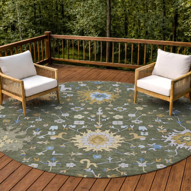 Machine Washable Indoor/ Outdoor Global Dillon Chantille Rug - Olive - 8' x 8'
