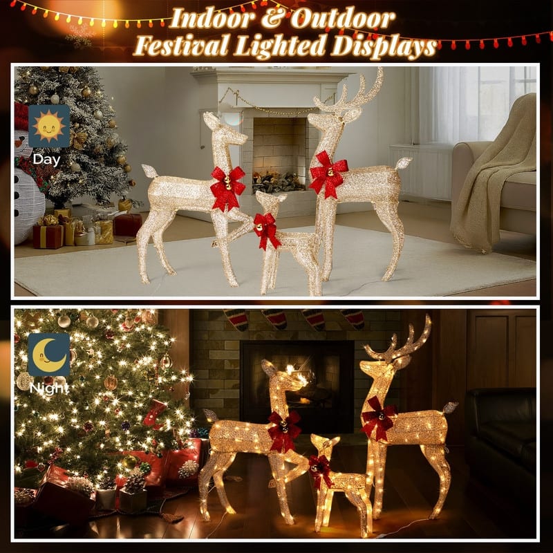 3-Piece Lighted Christmas Reindeer Family Set Outdoor Decorations Weather Proof Sparkling Deer Family