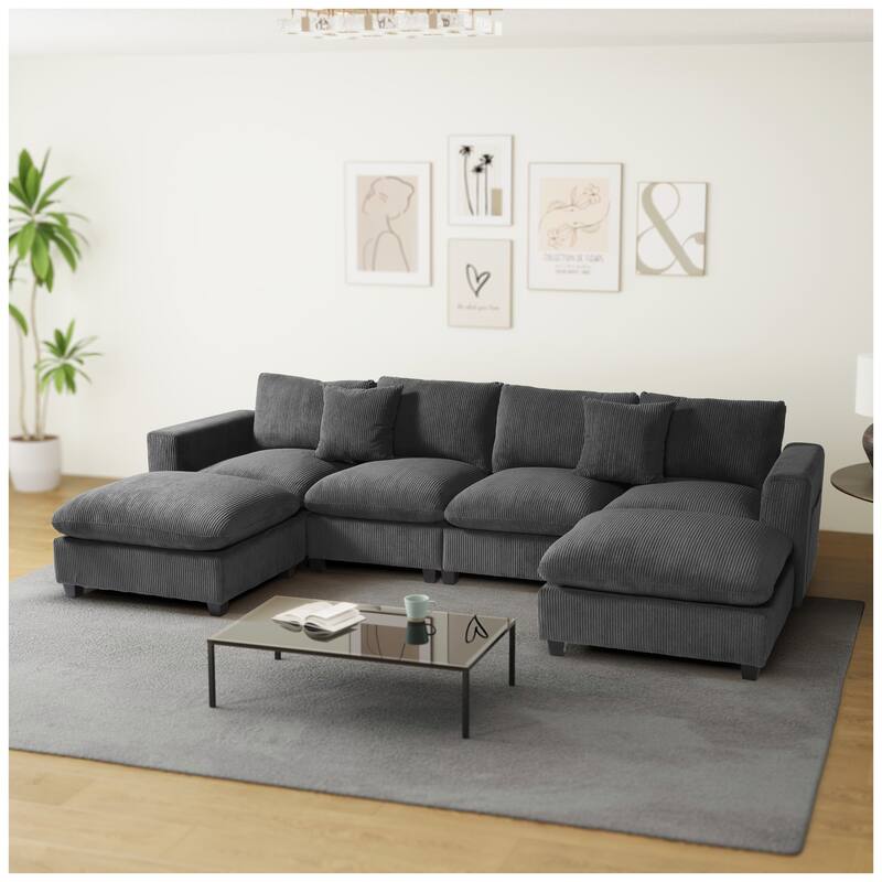 Hamilton 6-Piece Corduroy Upholstered Modular Sectional with USB Port