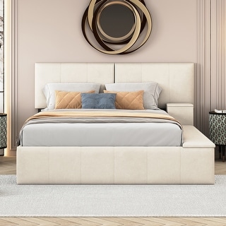 Upholstered Platform Bed with Lateral Storage Compartments and Thick Fabric,Velvet