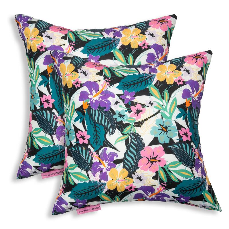 Vera Bradley by Classic Accessories Water-Resistant Accent Pillows, 18 x 18 x 8 Inch, 2 Pack - Star Foliage Multi