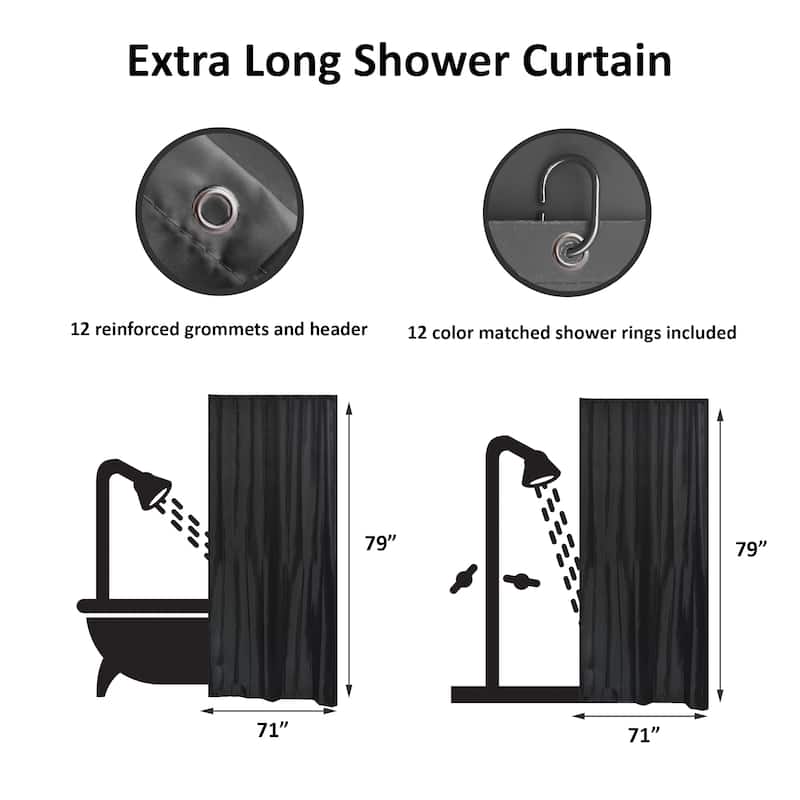 Extra Long Shower Curtain Polyester 12 Rings 79"L x 71"W