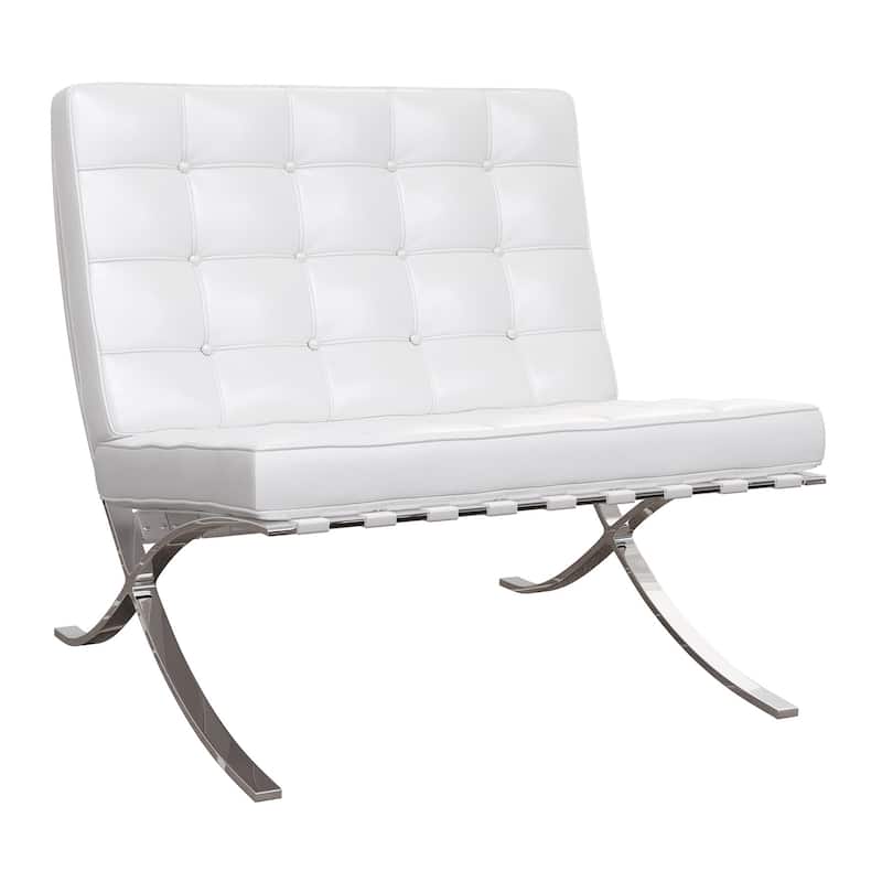 HomeRoots 32" White And Silver Italian Leather Tufted Lounge Chair - 31.5' X '32' X '30